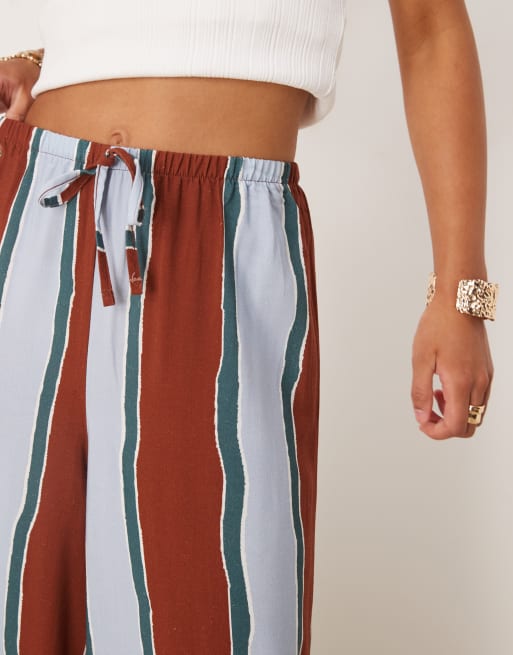 ASOS DESIGN – Hose aus Leinenmix mit blauen breiten Streifen und elastischem Bund, 2 von 5
