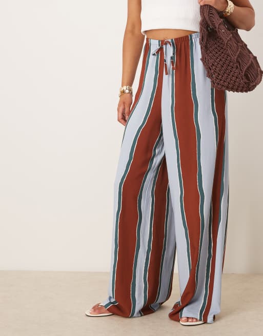 ASOS DESIGN – Hose aus Leinenmix mit blauen breiten Streifen und elastischem Bund, 5 von 5