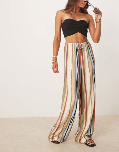 ASOS DESIGN – Hose aus Leinenmix mit bunten Streifen und elastischem Bund - view 1