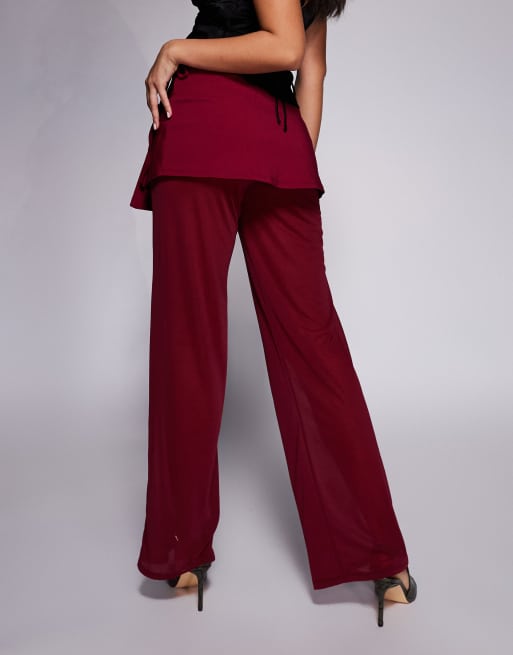 ASOS DESIGN – Hose aus Netzstoff-Mix in Beerenrot mit seitlich gebundenem Overlay-Rock, 5 von 5