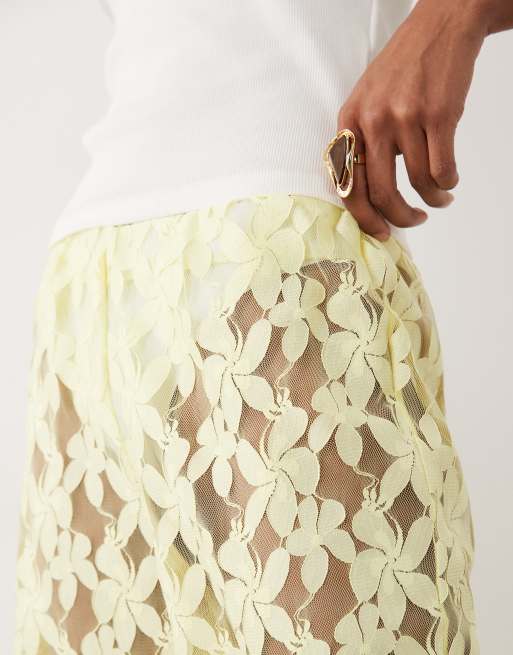 ASOS DESIGN – Hose aus Spitze in Zitronengelb mit weitem Bein, Kombiteil, 4 von 5