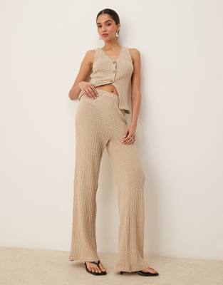 ASOS DESIGN - Hose aus transparentem Strick in Steinbeige mit weitem Bein, Kombiteil-Neutral