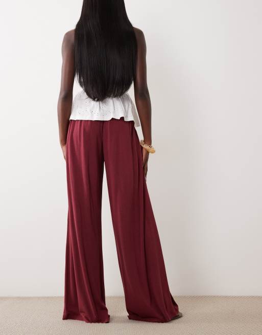 ASOS DESIGN – Hose aus Viskose-Leinenmix in Beerenrot mit superweitem Bein, 4 von 5
