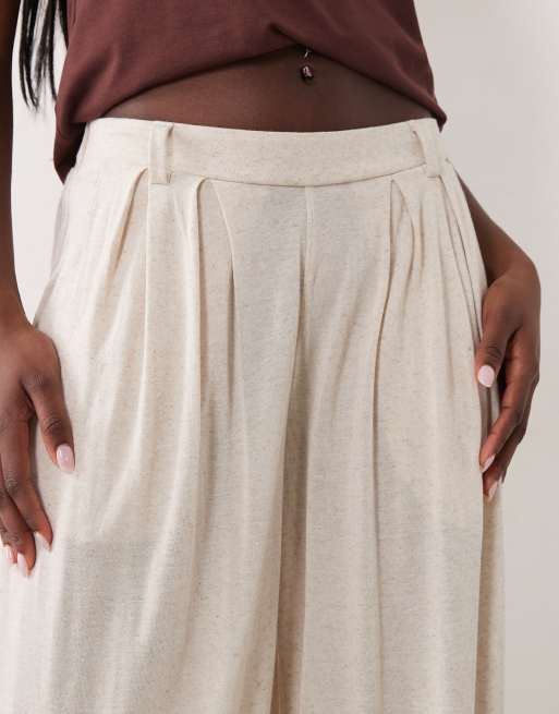 ASOS DESIGN – Hose aus Viskose-Leinenmix in meliertem Cremeweiß mit superweitem Bein, 5 von 5