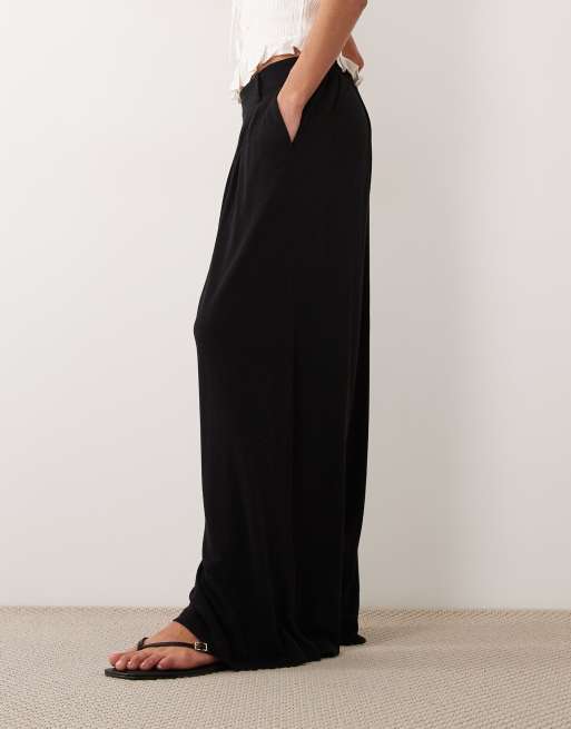 ASOS DESIGN – Hose aus Viskose-Leinenmix in Schwarz mit superweitem Bein, 2 von 5