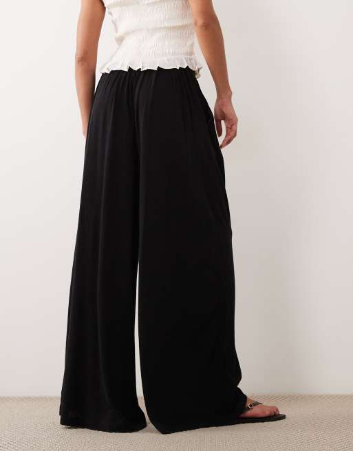 ASOS DESIGN – Hose aus Viskose-Leinenmix in Schwarz mit superweitem Bein, 3 von 5