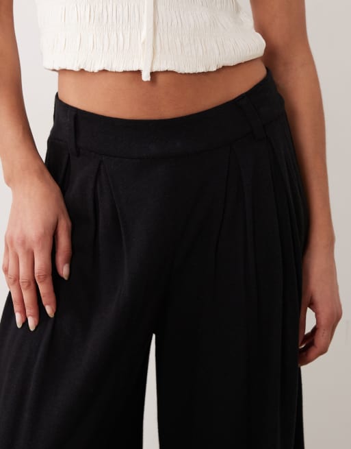 ASOS DESIGN – Hose aus Viskose-Leinenmix in Schwarz mit superweitem Bein, 4 von 5