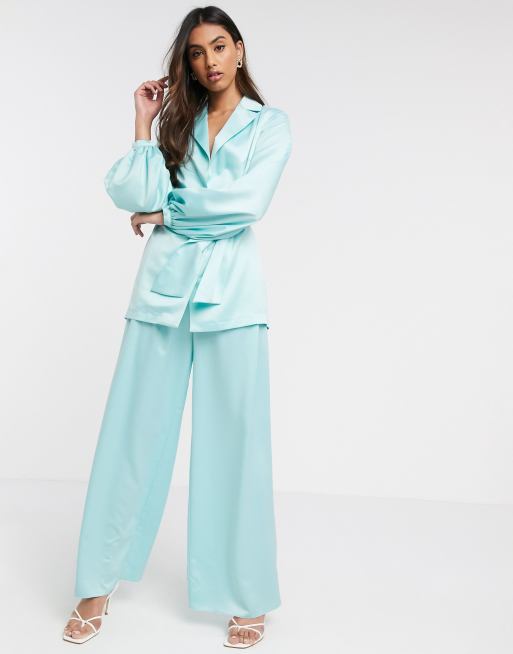 ASOS DESIGN – Weicher Satinanzug in Türkis, 2 von 2