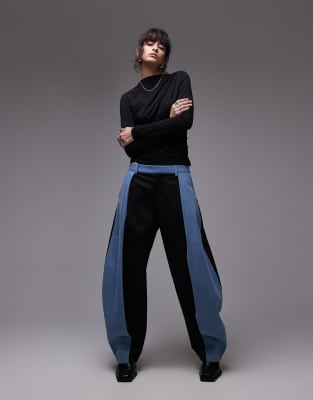 ASOS DESIGN - Hose im schwarzen Deconstructed-Design mit Denim-Kontrast-Detail