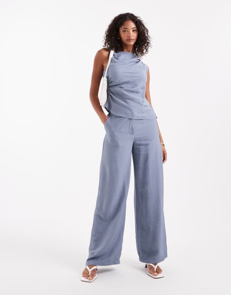 ASOS DESIGN – Hose in Blau mit lockerem, geradem Schnitt, Kombiteil - view 1
