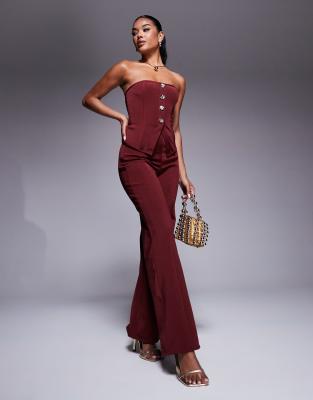 ASOS DESIGN - Hose in Burgunderrot mit geradem Schnitt und Bandagen-Design, Kombiteil