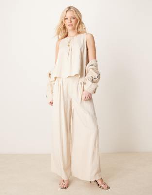 ASOS DESIGN - Hose in Buttermilch mit weitem Bein und Mikroplissierung vorn, Kombiteil-Neutral