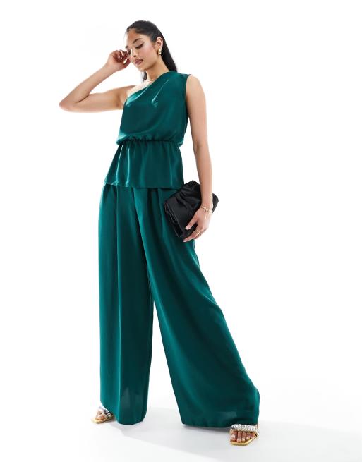 ASOS Design – Hose in Dunkelgrün mit weitem Bein, Kombiteil