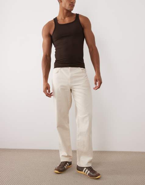 ASOS DESIGN – Hose in Ecru mit Fischgrätmuster und geradem Schnitt - view 1