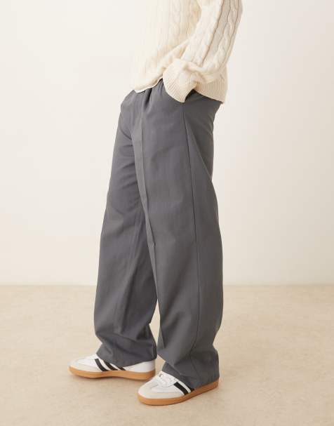 ASOS DESIGN – Hose in Grau mit weitem Bein und Bundfalten - view 1