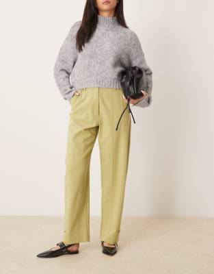 ASOS DESIGN - Hose in hellem Khaki mit Riegel am Saum und Leistentaschen-Schwarz
