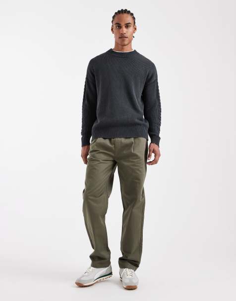 ASOS DESIGN – Hose in Khaki mit geradem Schnitt und Bundfalten, Kombiteil - view 1