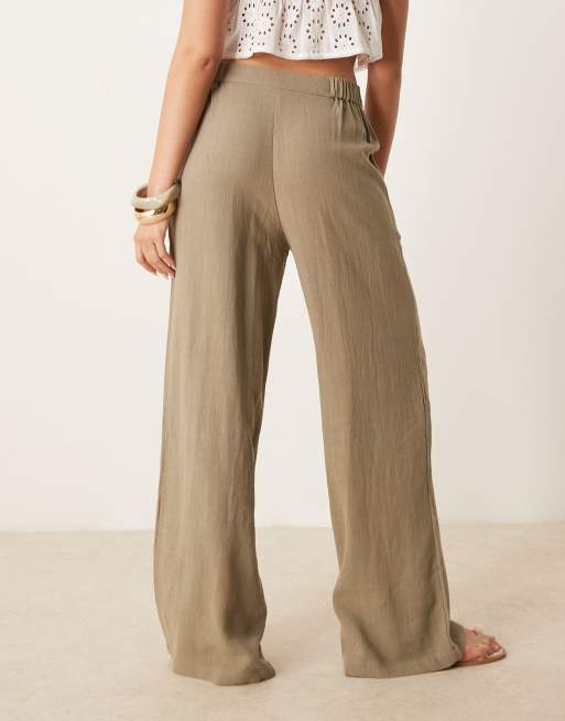 ASOS DESIGN – Hose in Khaki mit Leinenanteil und lockerem, geradem Schnitt, 3 von 5