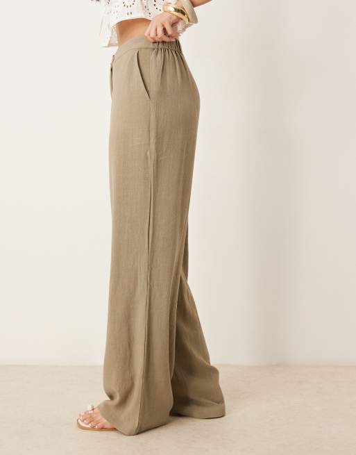 ASOS DESIGN – Hose in Khaki mit Leinenanteil und lockerem, geradem Schnitt, 5 von 5