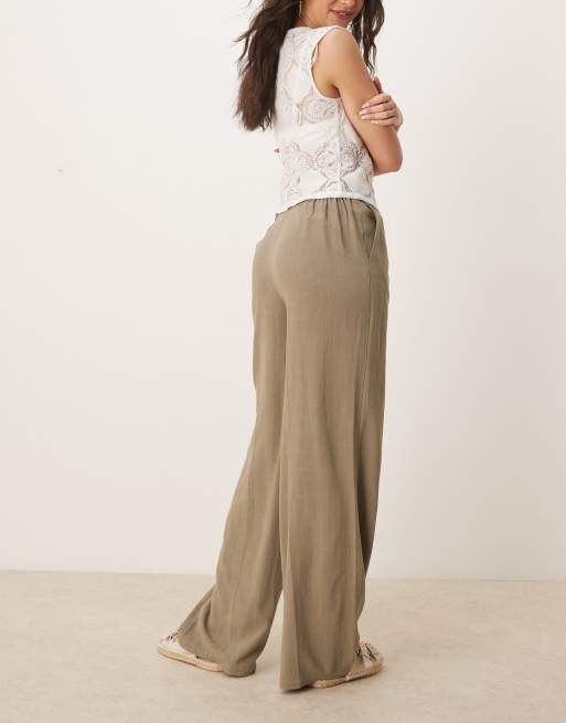 ASOS DESIGN – Hose in Khaki mit Leinenanteil und lockerem, geradem Schnitt, 5 von 5