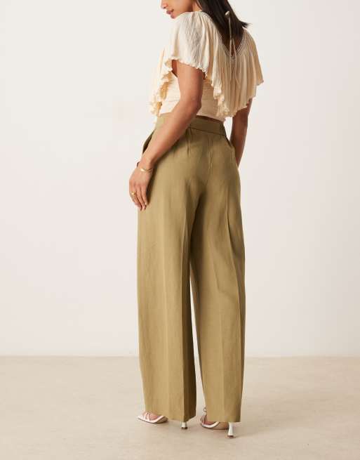 ASOS DESIGN – Hose in Khaki mit Leinenanteil und lockerem, geradem Schnitt, 5 von 5