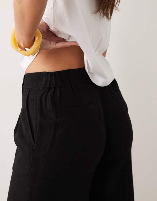 ASOS DESIGN – Hose in Leinenoptik in Schwarz mit weitem Bein und Bundfalten, 4 von 5