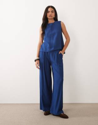 Hose in Marineblau mit Knitterstruktur und maskulinem Schnitt, Kombiteil-Navy Navy 42