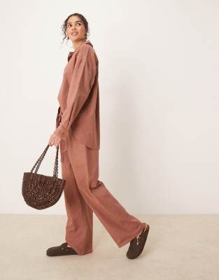 ASOS DESIGN - Hose in Mokka mit Leinenoptik, Kombiteil-Braun