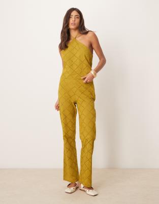ASOS DESIGN - Hose in Oliv mit geradem Bein und geometrischem, durchbrochenem Muster, Kombiteil-Grün