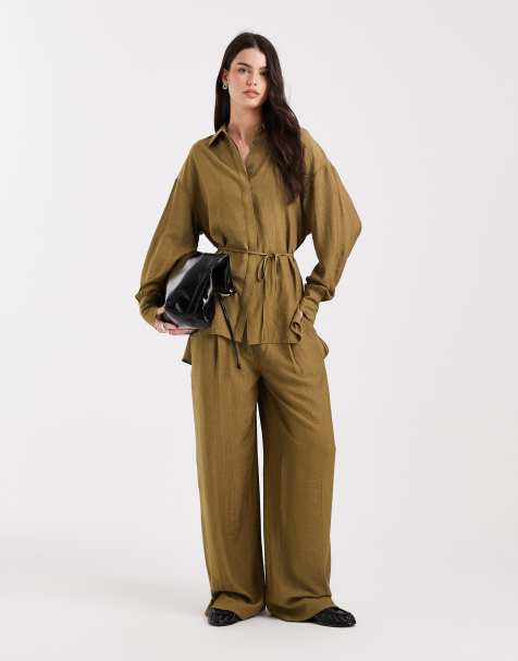 ASOS DESIGN – Hose in Olivgrün mit maskulinem Schnitt, Kombiteil - view 1