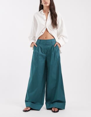 ASOS DESIGN - Hose in Petrol mit weitem Bein und Umschlag, Kombiteil-Blau