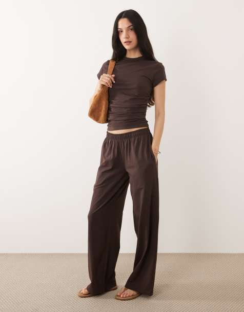 ASOS DESIGN – Hose in Schokobraun mit weitem Bein, Kombiteil - view 1