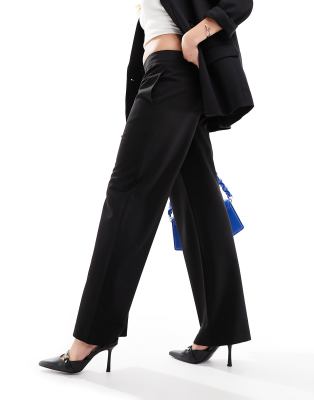 ASOS DESIGN - Hose in Schwarz mit geradem Schnitt und mittelhohem Bund