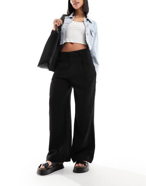 ASOS DESIGN – Hose in Schwarz mit Leinenanteil und lockerem, geradem Schnitt - view 1