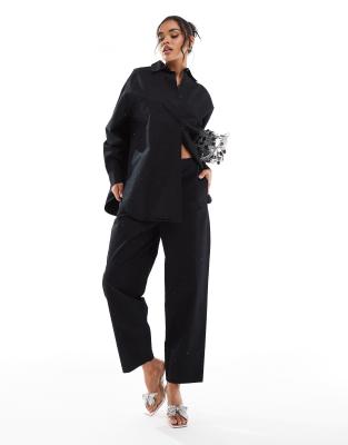 Thumbnail - ASOS DESIGN - Hose in Schwarz mit Schmucksteinverzierung, Kombiteil