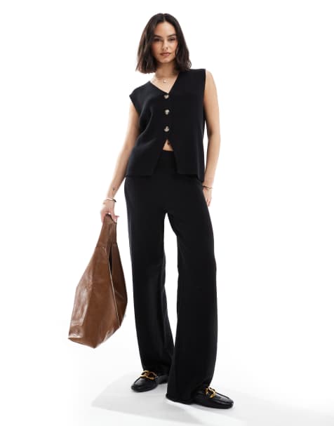 ASOS DESIGN – Hose in Schwarz mit weitem Bein, Kombiteil - view 1