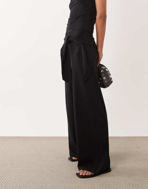 ASOS DESIGN – Hose in Schwarz mit weitem Bein und Taillenschnürung, Kombiteil, 2 von 5