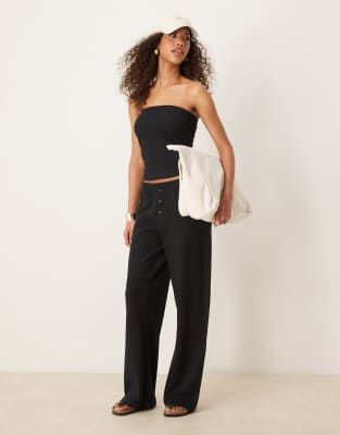 ASOS DESIGN - Hose in Schwarz mit weitem Bein und Waffeltextur