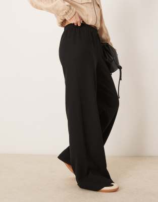 ASOS DESIGN - Hose in Schwarz mit weitem Schnitt und Waffelstruktur