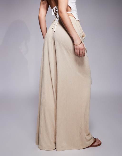 ASOS DESIGN – Hose in Steinbeige mit Knitterstruktur, weitem Bein und Kordelzugbund, Kombiteil, 2 von 5