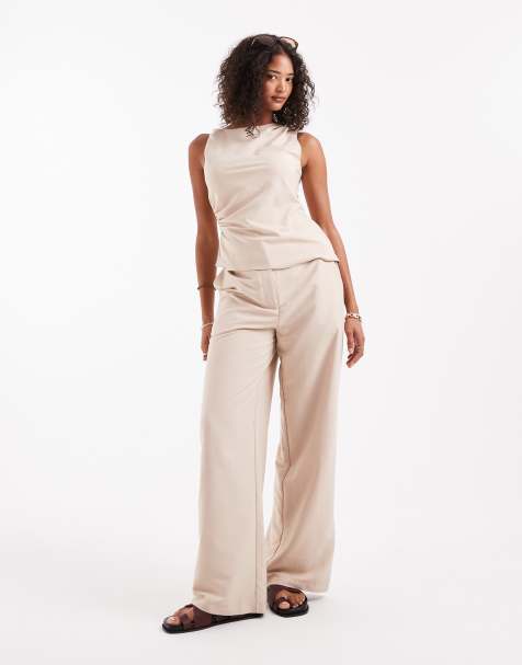 ASOS DESIGN – Hose in Taupe mit lockerem, geradem Schnitt, Kombiteil - view 1