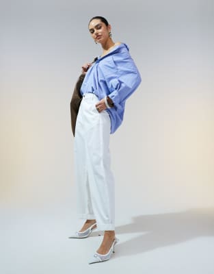 Thumbnail - ASOS DESIGN - Hose in Wollweiß mit schmal zulaufendem Beinschnitt und umgeschlagenem Saum
