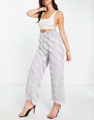 ASOS DESIGN - Hose mit Fransenbesatz in Grau