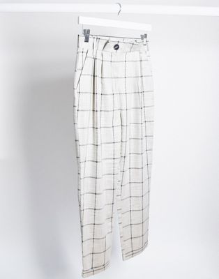 ASOS DESIGN – Hose mit Gitterkaromuster und Paperbag-Taille-Mehrfarbig