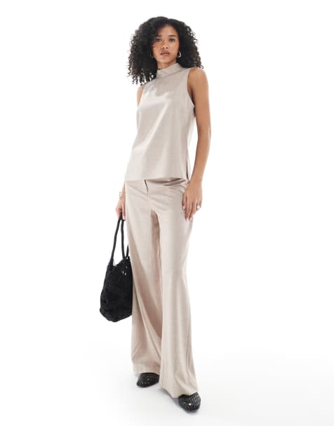 ASOS DESIGN – Hose mit weitem Bein in Beige, Kombiteil - view 1