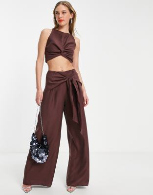 ASOS DESIGN - Hose mit weitem Bein in Schokobraun, Kombiteil