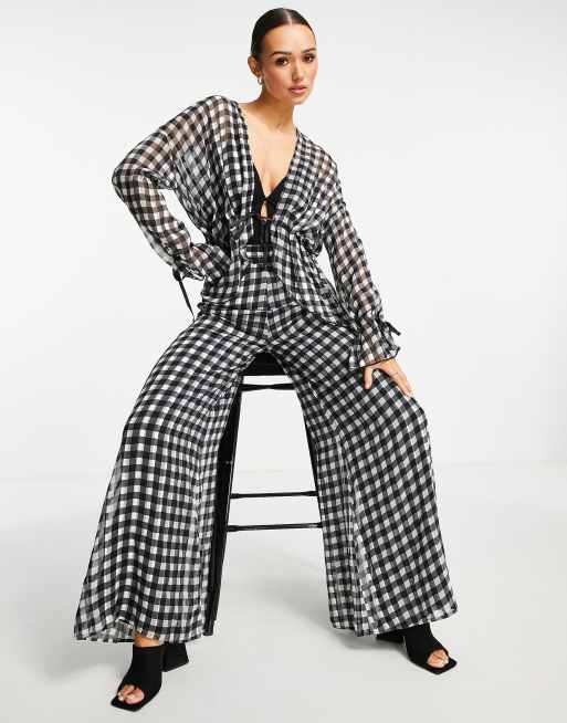ASOS DESIGN – Hose mit weitem Bein in Schwarzweiß kariert, Kombiteil, 4 von 4