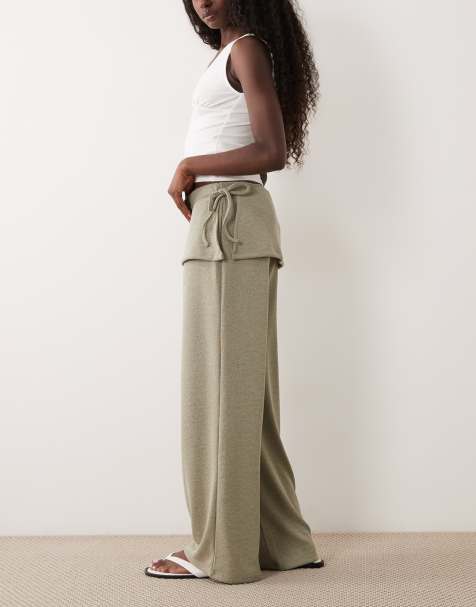 ASOS DESIGN Hose mit weitem Bein und Schal-Detail in Khaki - view 1