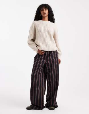 ASOS DESIGN - Hose zum Überziehen in Marineblau mit weitem Bein und Streifen-Bunt