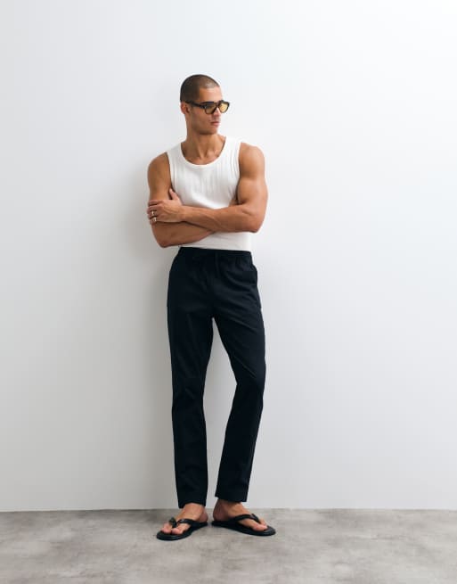 ASOS DESIGN – Hosen aus Leinenmix in Schwarz und Steinbeige, 2er-Pack, 2 von 5